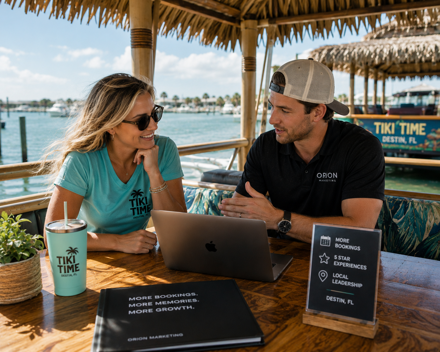 Marketing consultant meeting with a waterfront entertainment venue owner